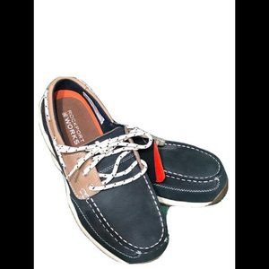 Rockport Works 9w Women's Steel Toe Sailing Club Boat Shoe Navy Blue Tan RK670